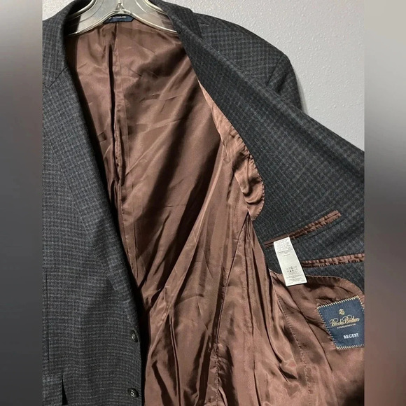 Brooks Brothers Blazer Mens 44R Regent Fit Reda Wool Blue/Gray/Brown Plaid EUC - Picture 9 of 13